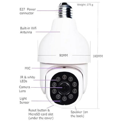 360 View Security Camera with E27 Bulb & Fast Charging
